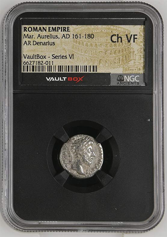 Roman Empire AD 161-180 Marcus Aurelius Silver Denarius NGC Ch VF - Series VI Front