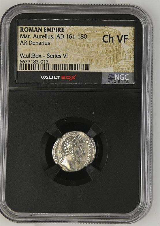 Roman Empire AD 161-180 Marcus Aurelius Silver Denarius NGC Ch VF - Series VI Front