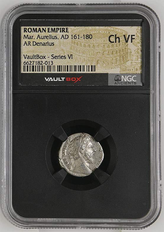 Roman Empire AD 161-180 Marcus Aurelius Silver Denarius NGC Ch VF - Series VI Front