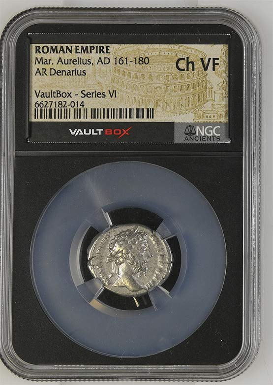 Roman Empire AD 161-180 Marcus Aurelius Silver Denarius NGC Ch VF - Series VI Front