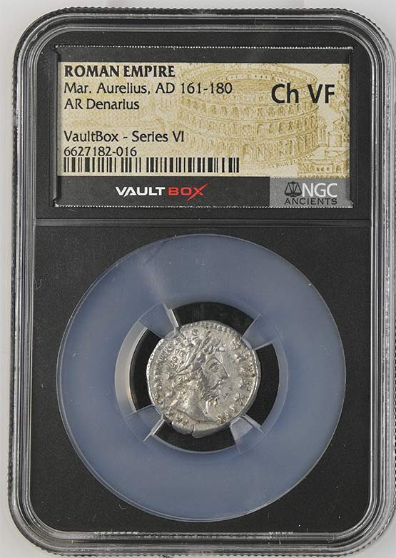 Roman Empire AD 161-180 Marcus Aurelius Silver Denarius NGC Ch VF - Series VI Front