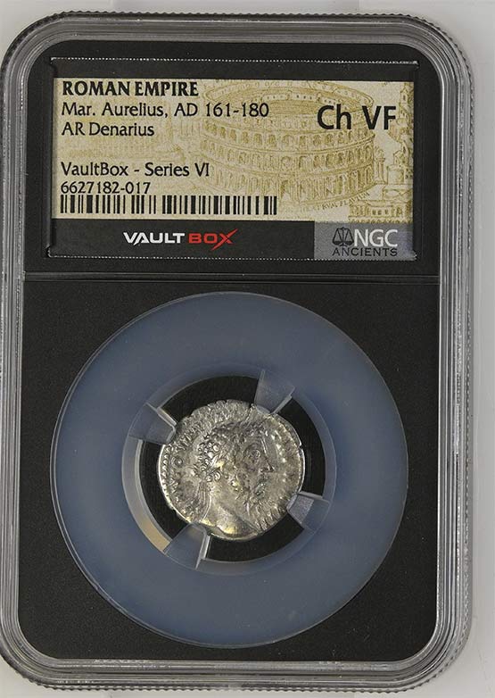 Roman Empire AD 161-180 Marcus Aurelius Silver Denarius NGC Ch VF - Series VI Front