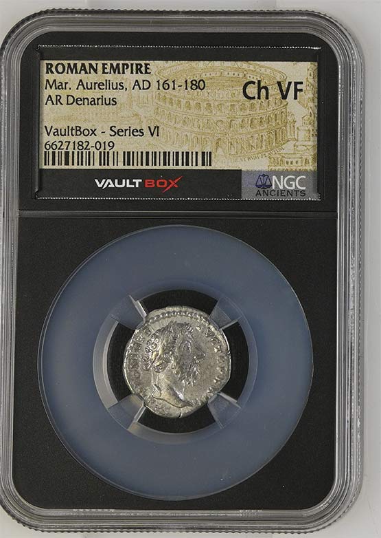 Roman Empire AD 161-180 Marcus Aurelius Silver Denarius NGC Ch VF - Series VI Front