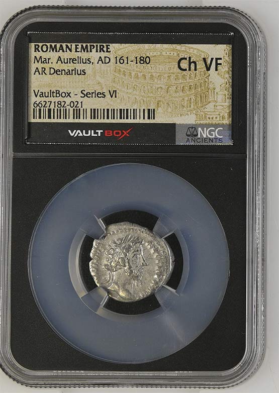 Roman Empire AD 161-180 Marcus Aurelius Silver Denarius NGC Ch VF - Series VI Front