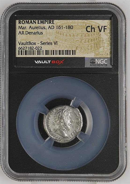 Roman Empire AD 161-180 Marcus Aurelius Silver Denarius NGC Ch VF - Series VI Front