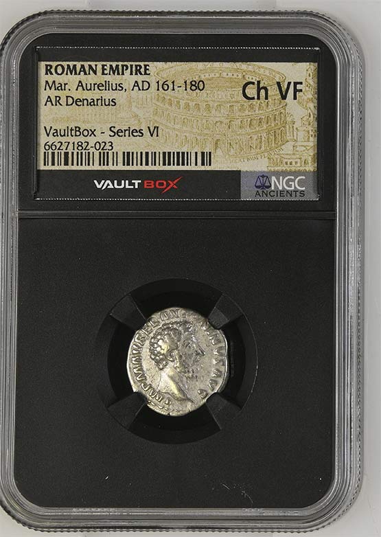 Roman Empire AD 161-180 Marcus Aurelius Silver Denarius NGC Ch VF - Series VI Front