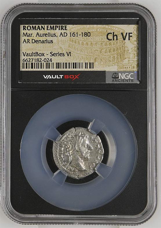 Roman Empire AD 161-180 Marcus Aurelius Silver Denarius NGC Ch VF - Series VI Front