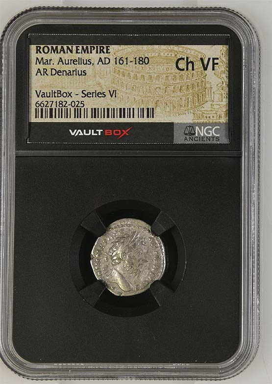 Roman Empire AD 161-180 Marcus Aurelius Silver Denarius NGC Ch VF - Series VI Front