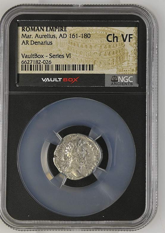 Roman Empire AD 161-180 Marcus Aurelius Silver Denarius NGC Ch VF - Series VI Front