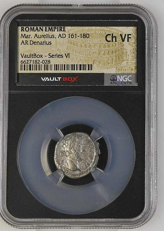Roman Empire AD 161-180 Marcus Aurelius Silver Denarius NGC Ch VF - Series VI Front