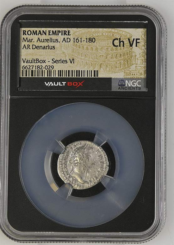 Roman Empire AD 161-180 Marcus Aurelius Silver Denarius NGC Ch VF - Series VI Front