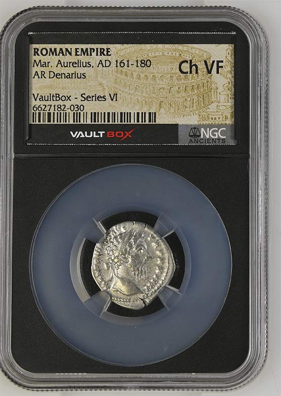 Roman Empire AD 161-180 Marcus Aurelius Silver Denarius NGC Ch VF - Series VI Front