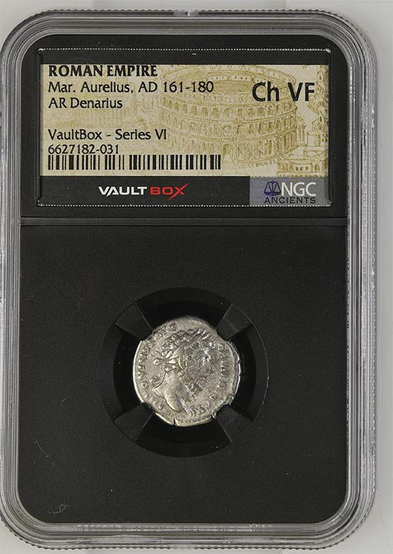 Roman Empire AD 161-180 Marcus Aurelius Silver Denarius NGC Ch VF - Series VI Front