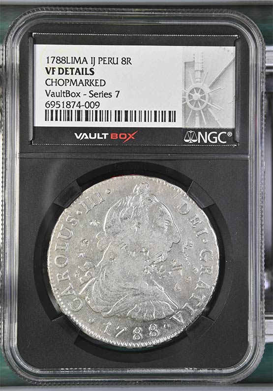 1788Lima IJ Peru 8 Reales NGC VF Details Chopmarked Front