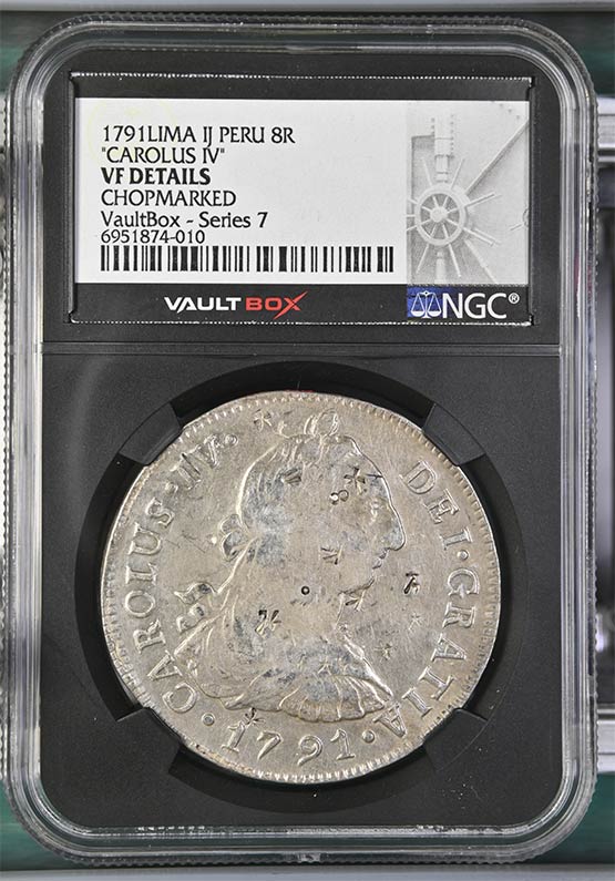1791Lima IJ Peru "CAROLUS IV" 8 Reales NGC VF Details Chopmarked Front