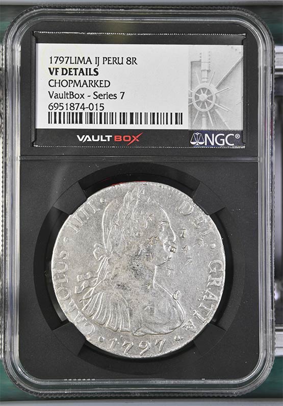 1797Lima IJ Peru 8 Reales NGC VF Details Chopmarked Front
