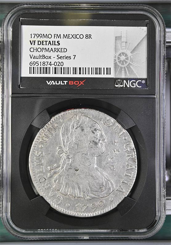 1799MO FM Mexico 8 Reales NGC VF Details Chopmarked Front