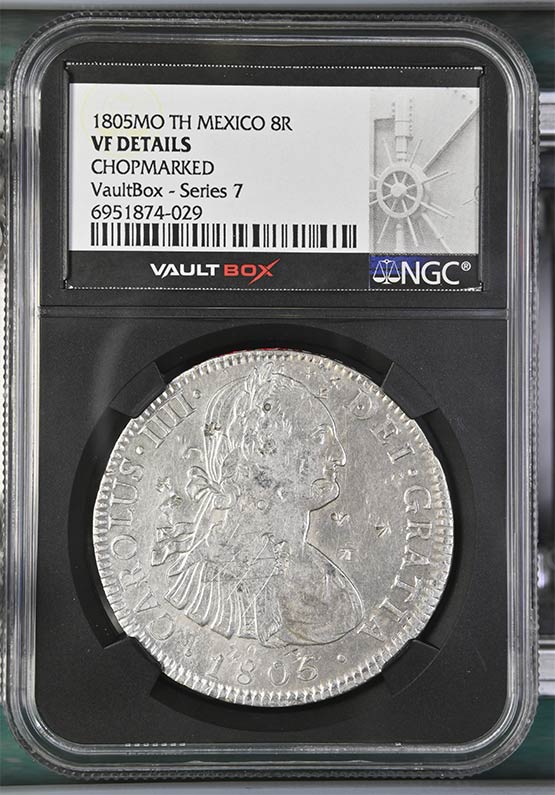 1805MO TH Mexico 8 Reales NGC VF Details Chopmarked Front