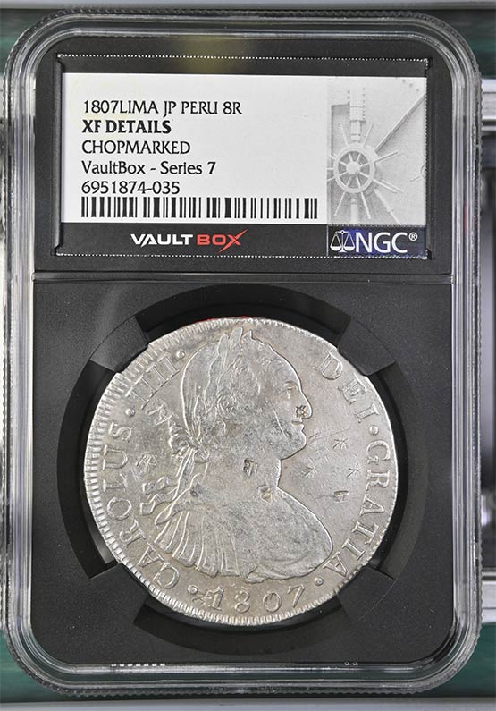1807Lima JP Peru 8 Reales NGC XF Details Chopmarked Front