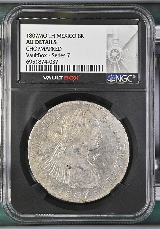 1807MO TH Mexico 8 Reales NGC AU Details Chopmarked Front