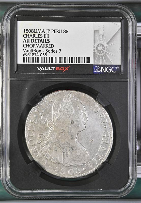 1808Lima JP Peru 8 Reales NGC AU Details Chopmarked Front