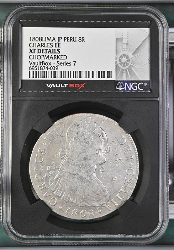 1808Lima JP Peru 8 Reales NGC XF Details Chopmarked Front