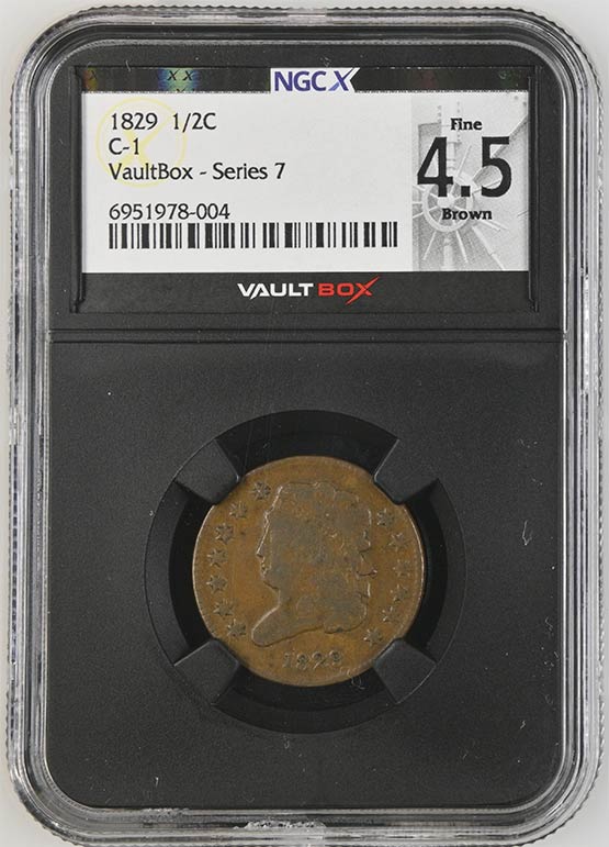 1829 C-1 Classic Head Half Cent NGCX Fine 4.5 Brown Front