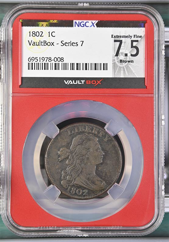 1802 Draped Bust Cent NGCX Extremely Fine 7.5 Front