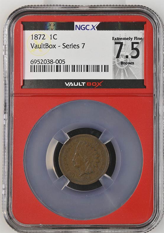 1872 Indian Head Cent NGCX Extremely Fine 7.5 Brown Front