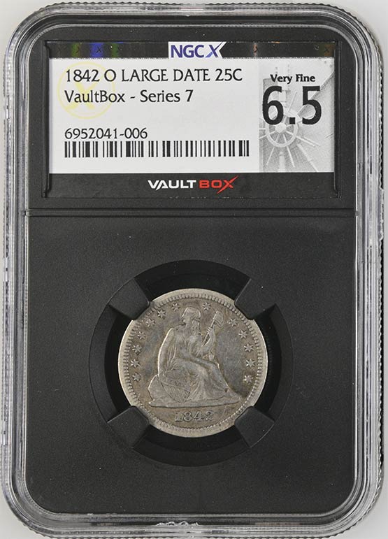 1842-O Large Date Liberty Seated Quarter NGCX Very Fine 6.5 Front