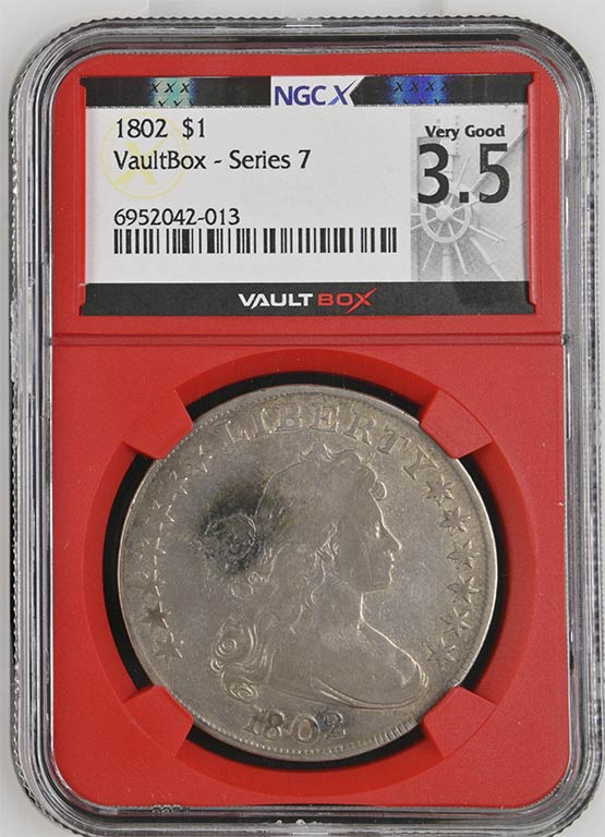 1802 $1 Draped Bust Silver Dollar NGCX Very Good 3.5 Front
