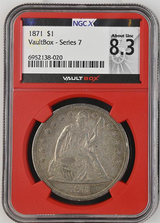 1871 $1 Seated Liberty Silver Dollar NGCX About Uncirculated 8.3 Front
