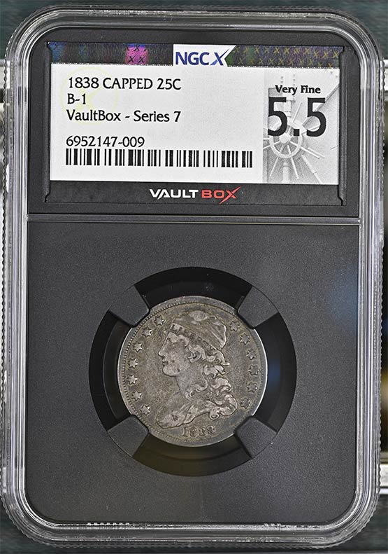 1838 B-1 Capped Bust Quarter NGCX Very Fine 5.5 Front