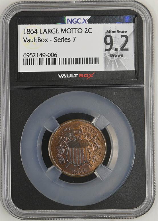 1864 Large Motto Two Cent Piece NGCX Mint State 9.2 Front