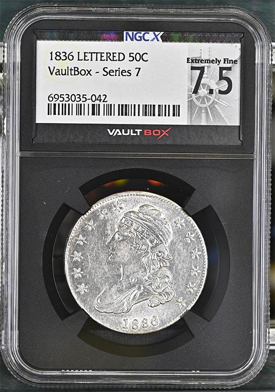 1836 Lettered Edge Capped Bust Half Dollar NGCX Extremely Fine 7.5 Front