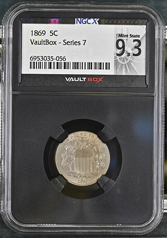 1869 Shield Nickel NGCX Mint State 9.3 Front
