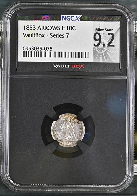 1853 Arrows Seated Liberty Half Dime NGCX Mint State 9.2 Front