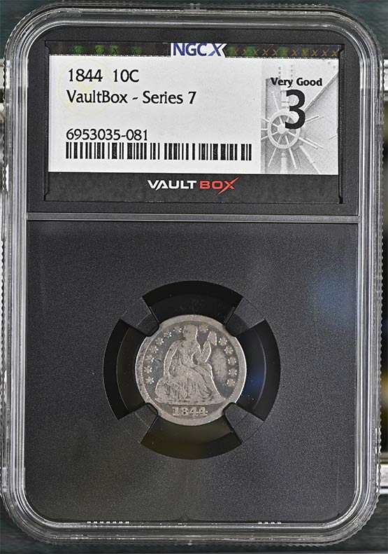 1844 Seated Liberty Dime NGCX Very Good 3 Front