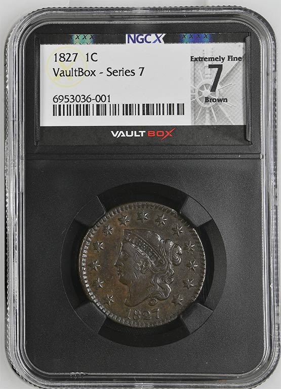 1827 Coronet Head Cent NGCX Extremely Fine 7 Brown Front