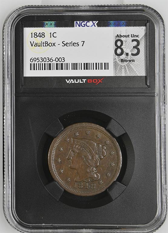 1848 Braided Hair Cent NGCX About Uncirculated 8.3 Brown Front