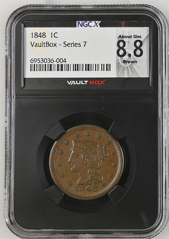 1848 Braided Hair Cent NGCX About Uncirculated 8.8 Brown Front