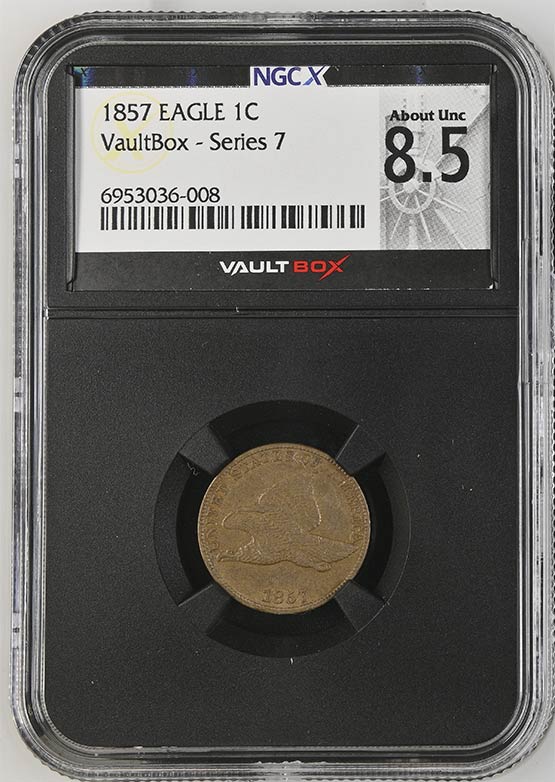 1857 Flying Eagle Cent NGCX About Uncirculated 8.5 Front
