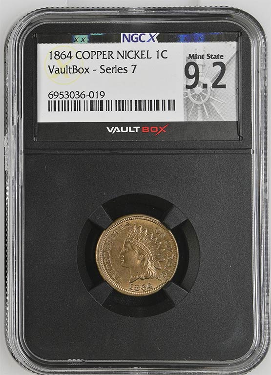 1864 Copper Nickel Indian Head Cent NGCX Mint State 9.2 Front