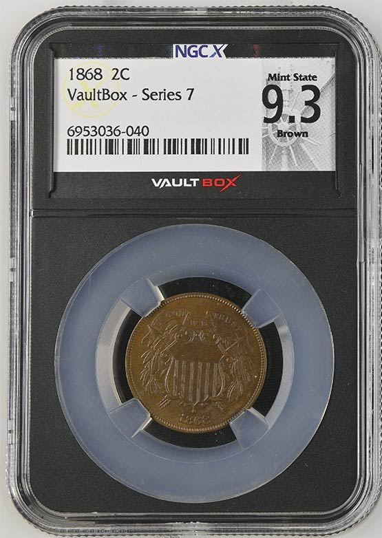 1868 Two Cent Piece NGCX Mint State 9.3 Brown Front