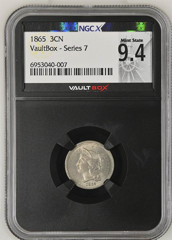 1865 Three Cent Nickel NGCX Mint State 9.4 Front