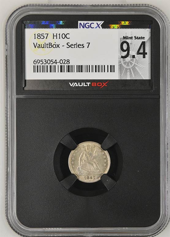 1857 Seated Liberty Half Dime NGCX Mint State 9.4 Front