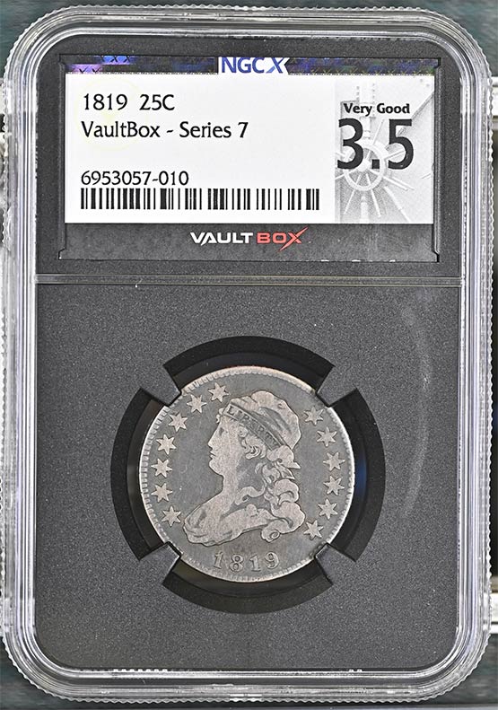 1819 Capped Bust Quarter NGCX Very Good 3.5 Front