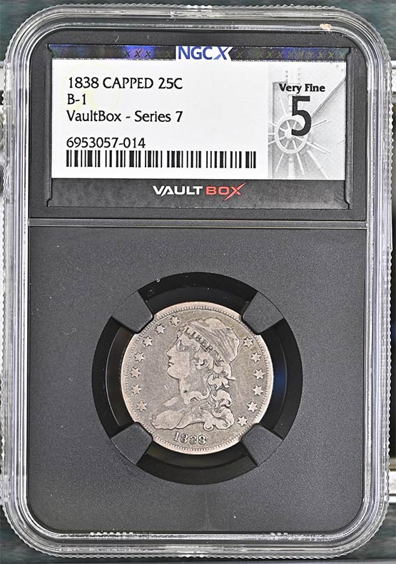 1838 B-1 Capped Bust Quarter NGCX Very Fine 5 Front