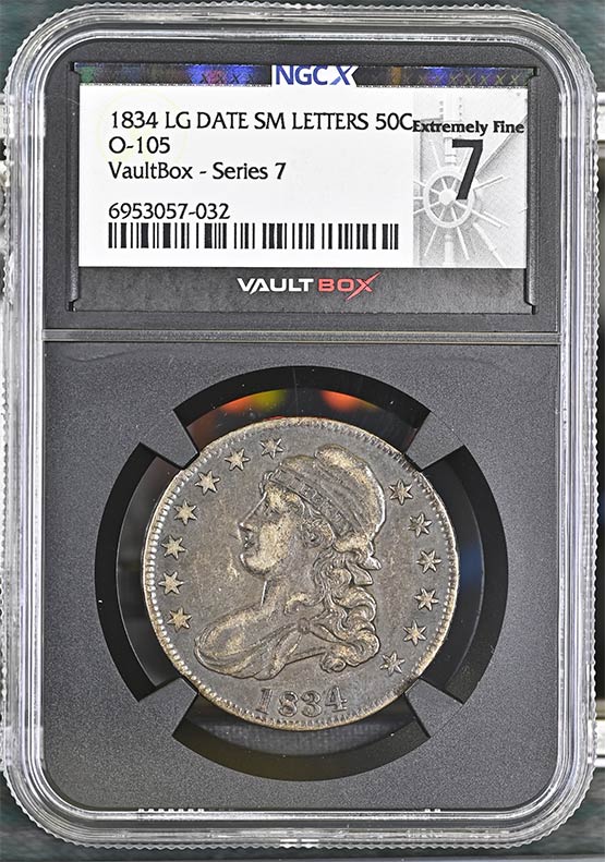 1834 LG Date SM Letters O-105 Capped Bust Half Dollar NGCX Extremely Fine 7 Front