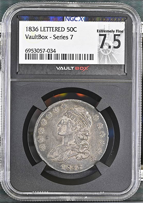 1836 Lettered Edge Capped Bust Half Dollar NGCX Extremely Fine 7.5 Front